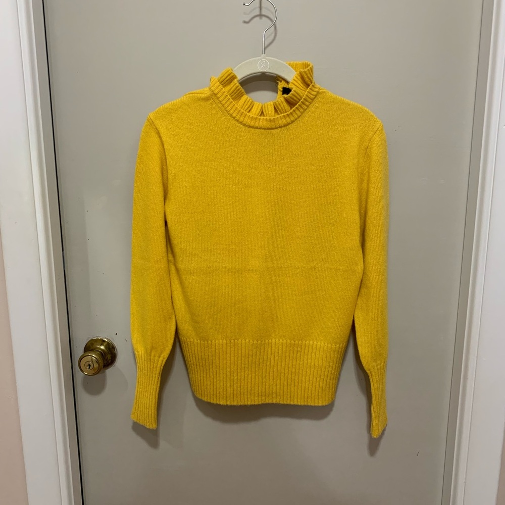 J. Crew Yellow Ruffle Neck Sweater